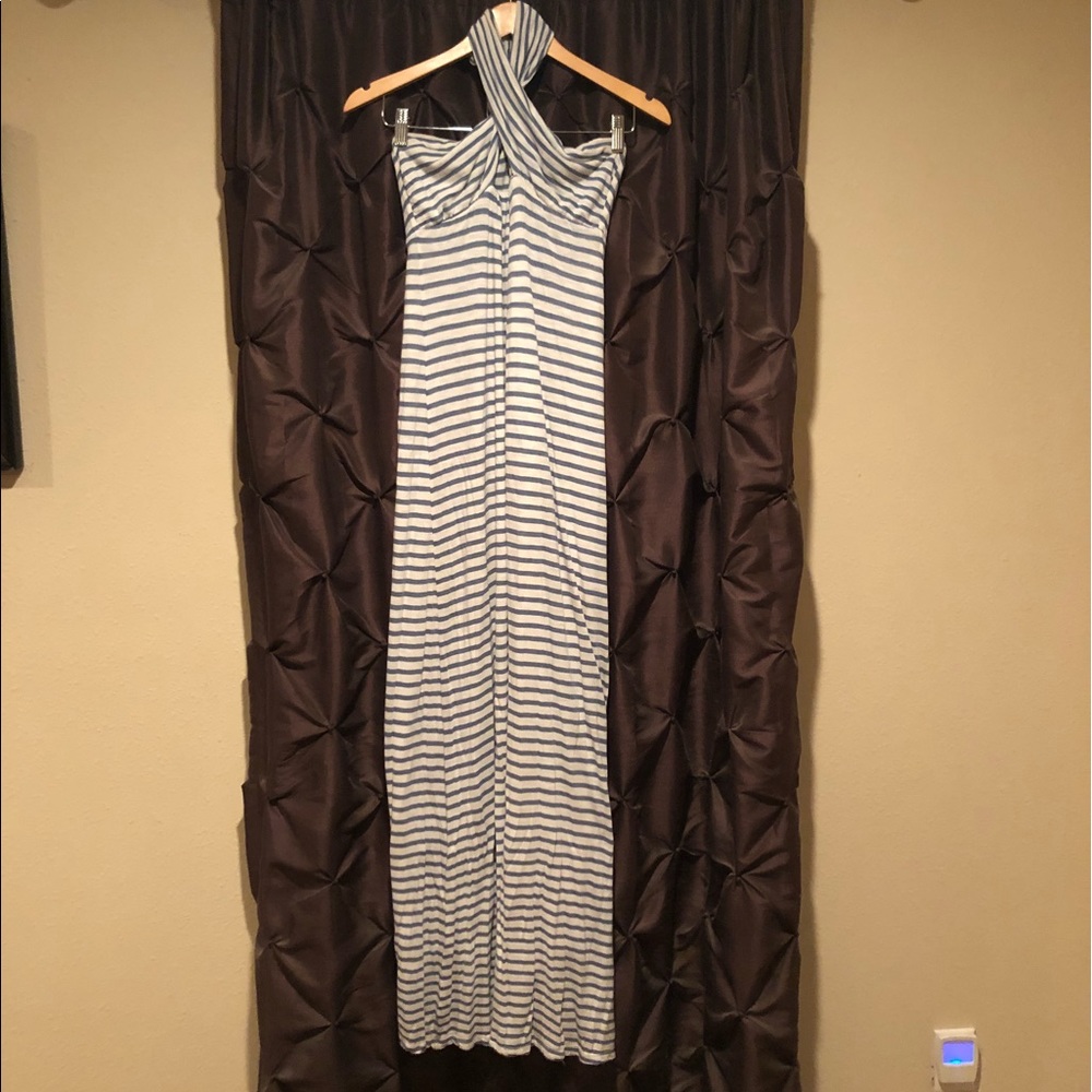 Blue & white striped halter maxi dress LONG